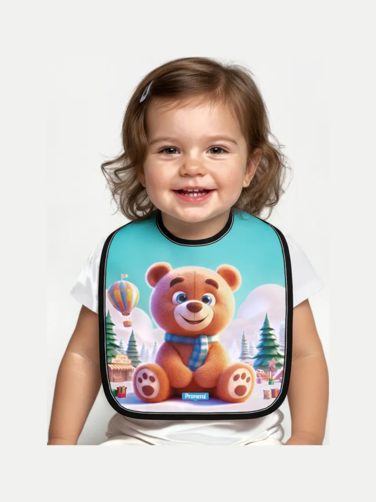 Babero microfibra impermeable Teddy, puesto por un bebé