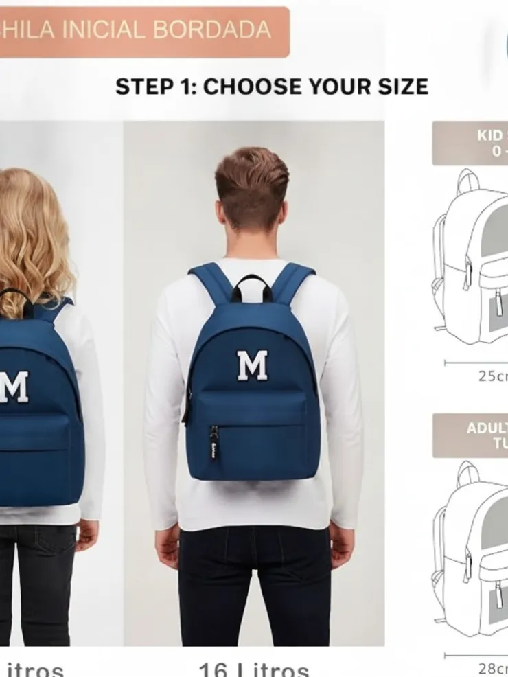 Los dos tamaños de la mochila: infantil de 9 litros y adulto de 16 litros
